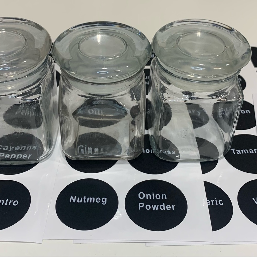 (15) Spice jars with labels